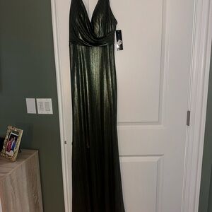 Betsy & Adam Metallic Green Strappy Dress